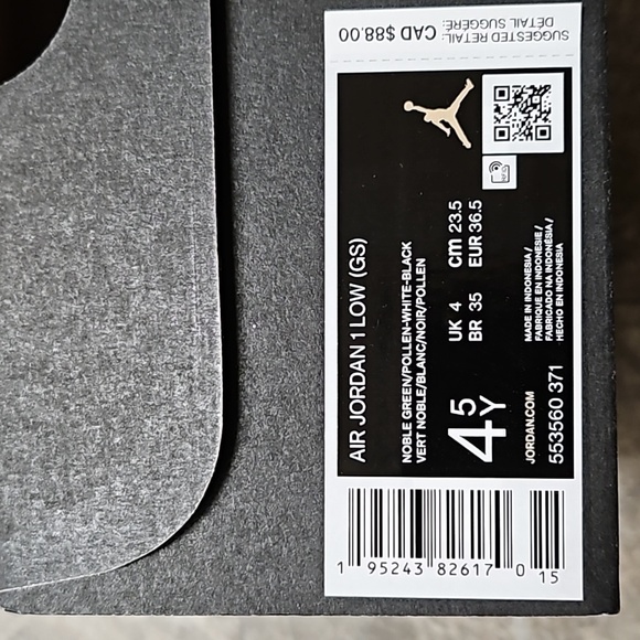 Nike Jordan 1 low GS noble green size 4.5 grade school - Picture 6 of 6